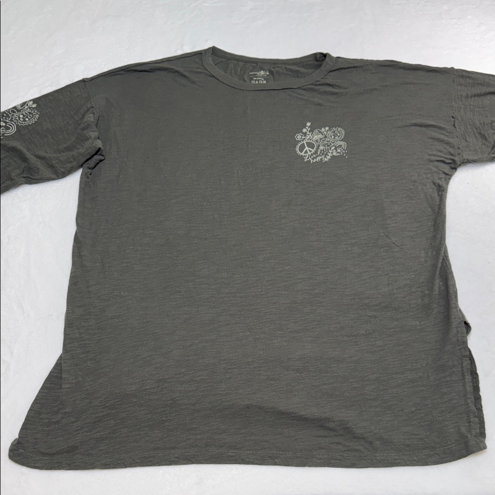 NATURAL LIFE Olive Green Long Sleeve Tee with Small Chest Graphic